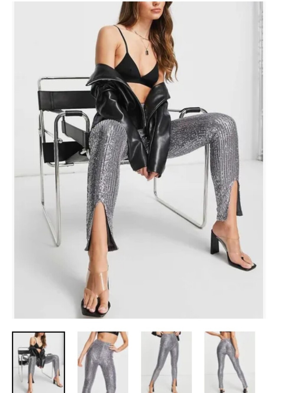 4th + Reckless Gunmetal Silver Sequin Leggings / Fitted Pants - Size US XS